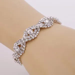 Silver Plated Clear Rhinestone Crystal Tennis Bracelet and Earrings Set