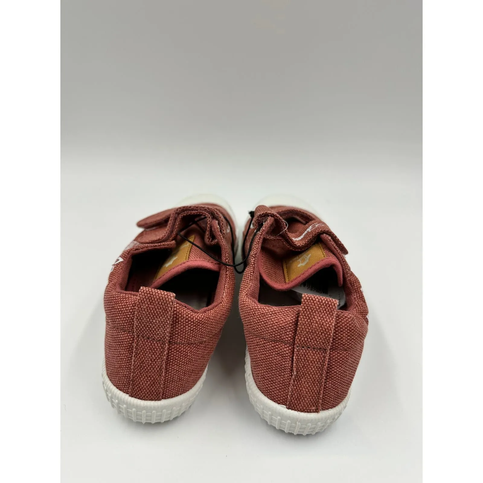 Small Kid Size 4, Red/Brown Canvas Fashion Sneaker with Straps and Flower Design