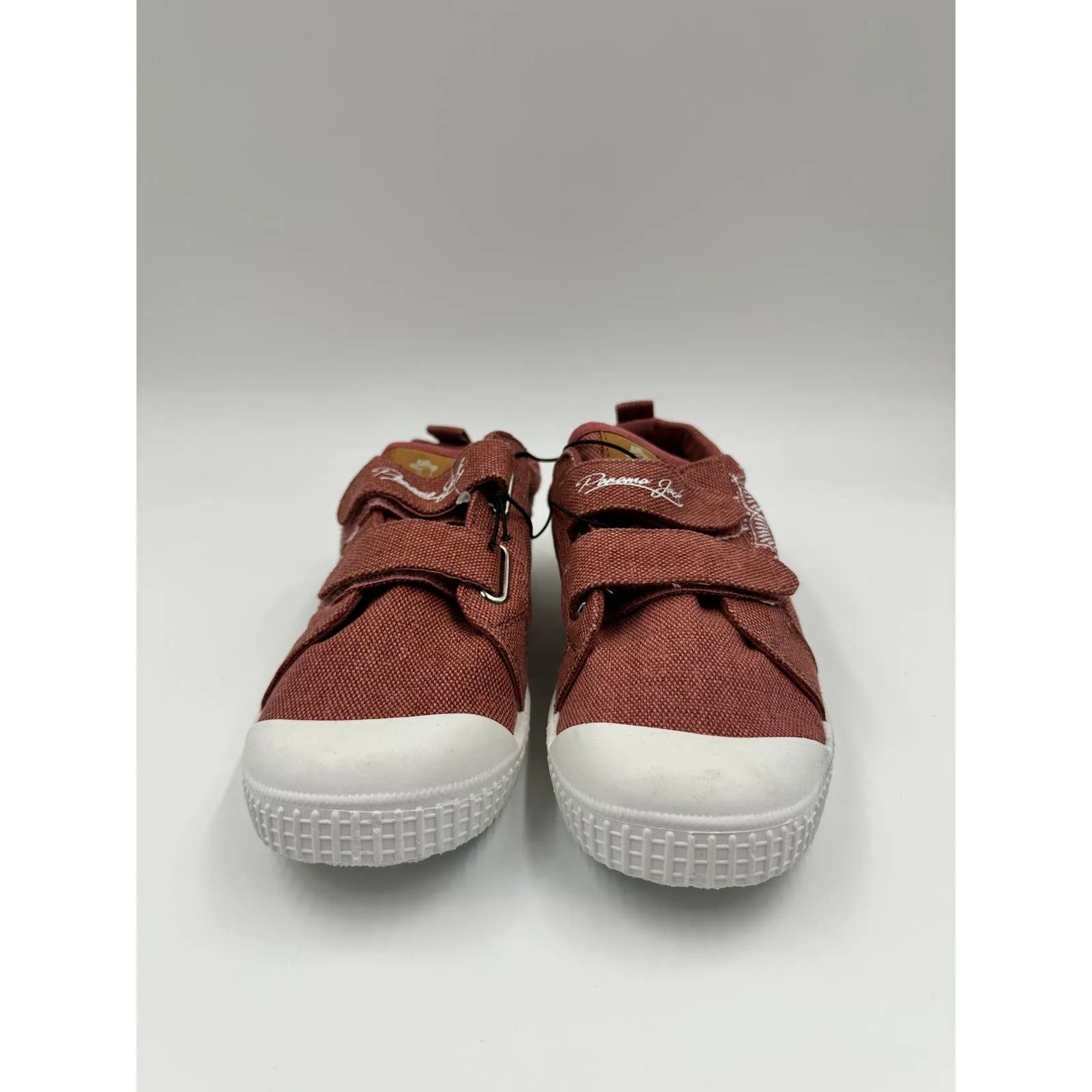 Small Kid Size 4, Red/Brown Canvas Fashion Sneaker with Straps and Flower Design