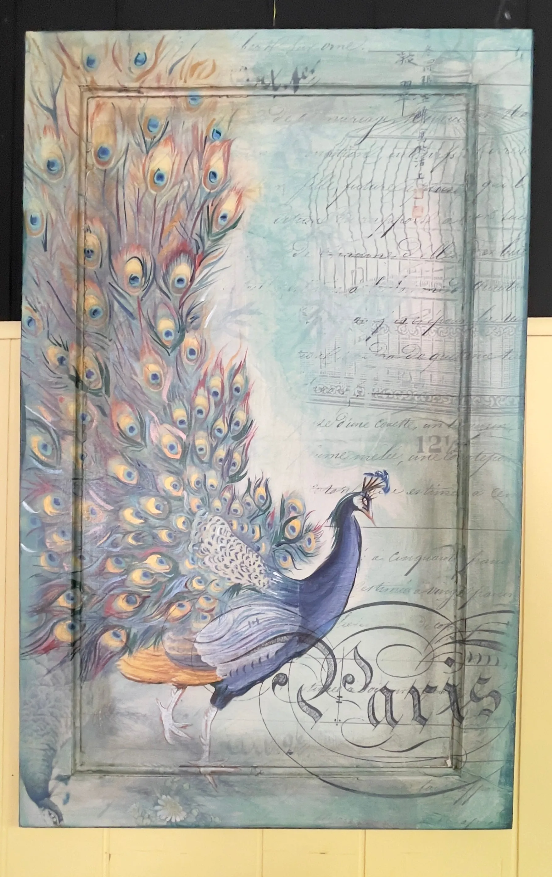 **Sold** 18 1/2 X 30” Peacock wall hanging