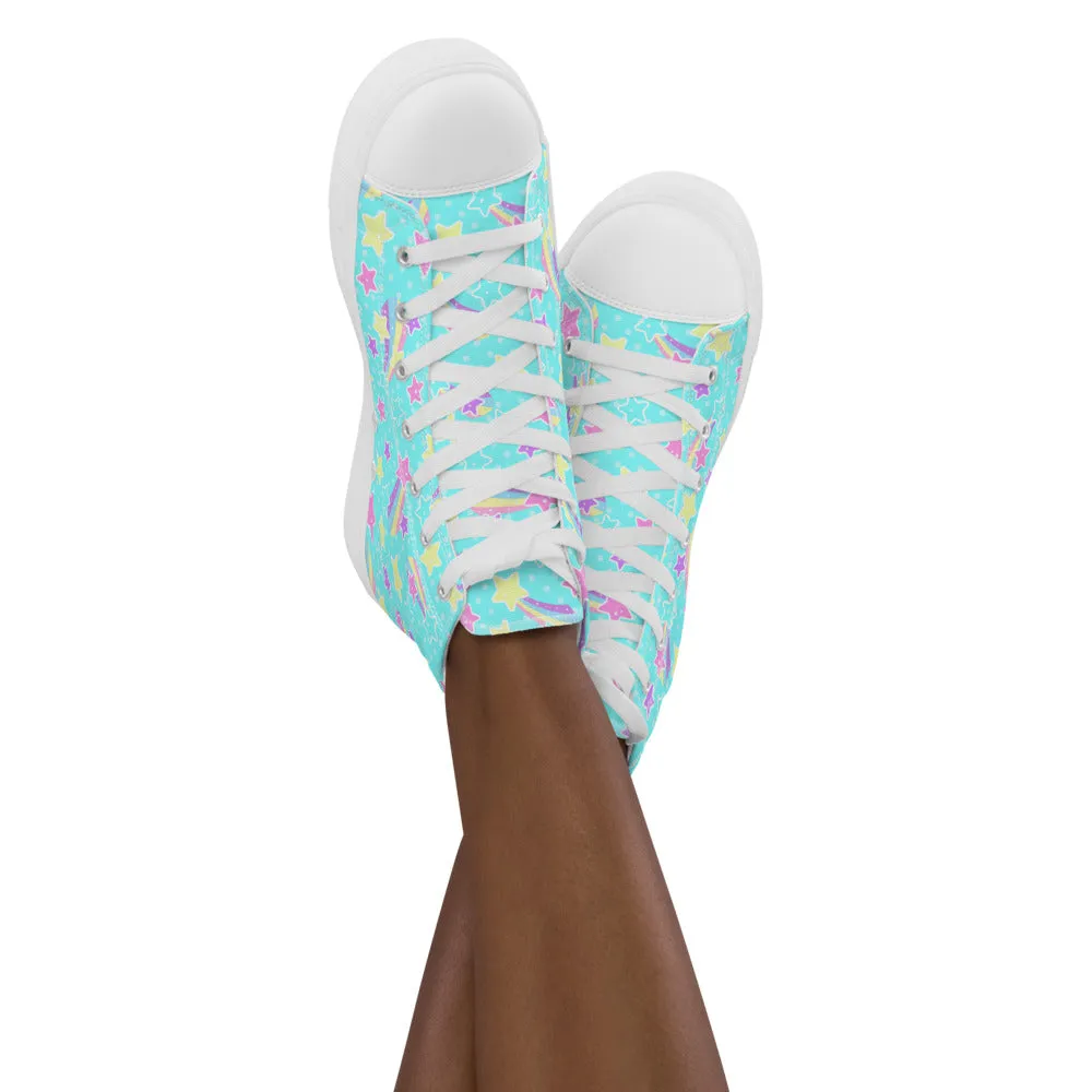 Starry Party Blue Women’s High Top Canvas Shoes