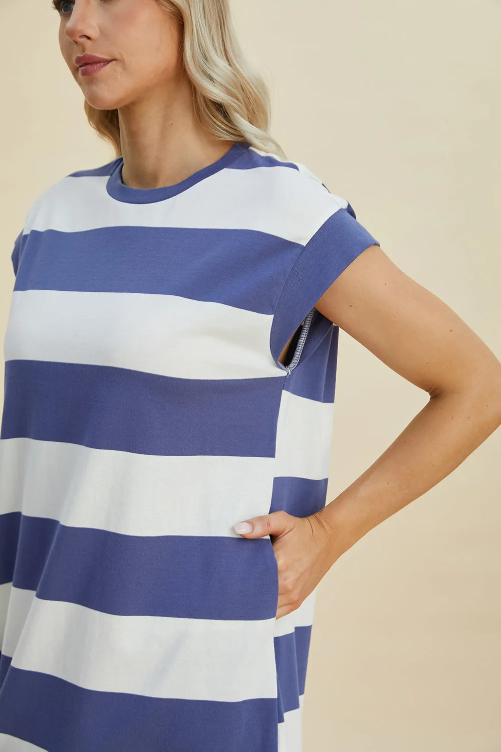 Striped Cap Sleeve Dress With Pockets- 3 Colors