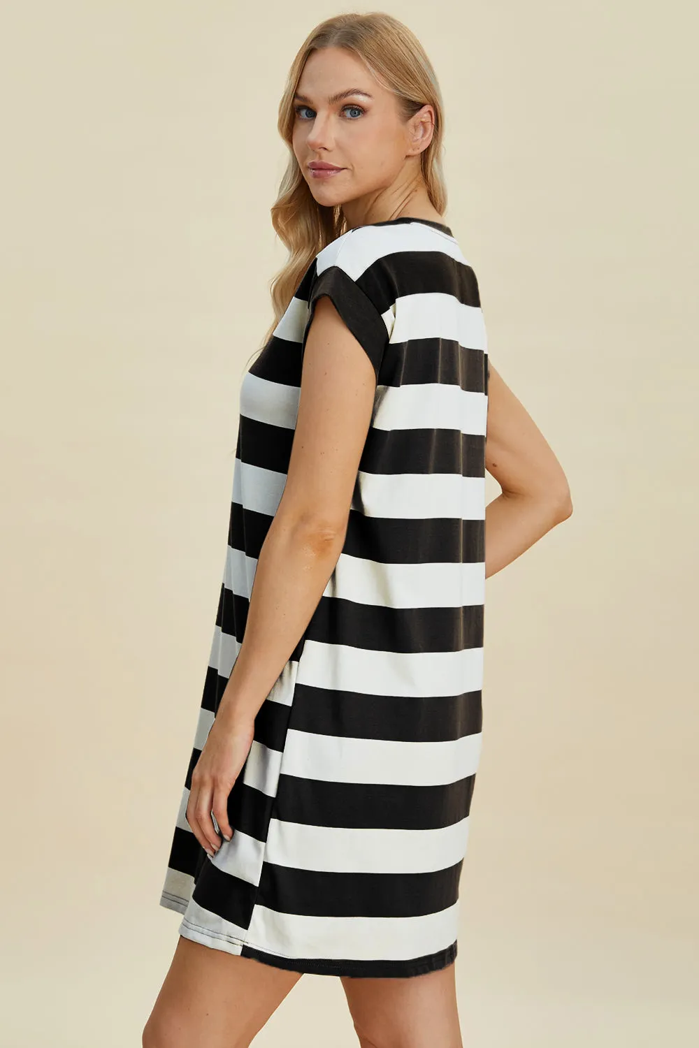 Striped Cap Sleeve Dress With Pockets- 3 Colors