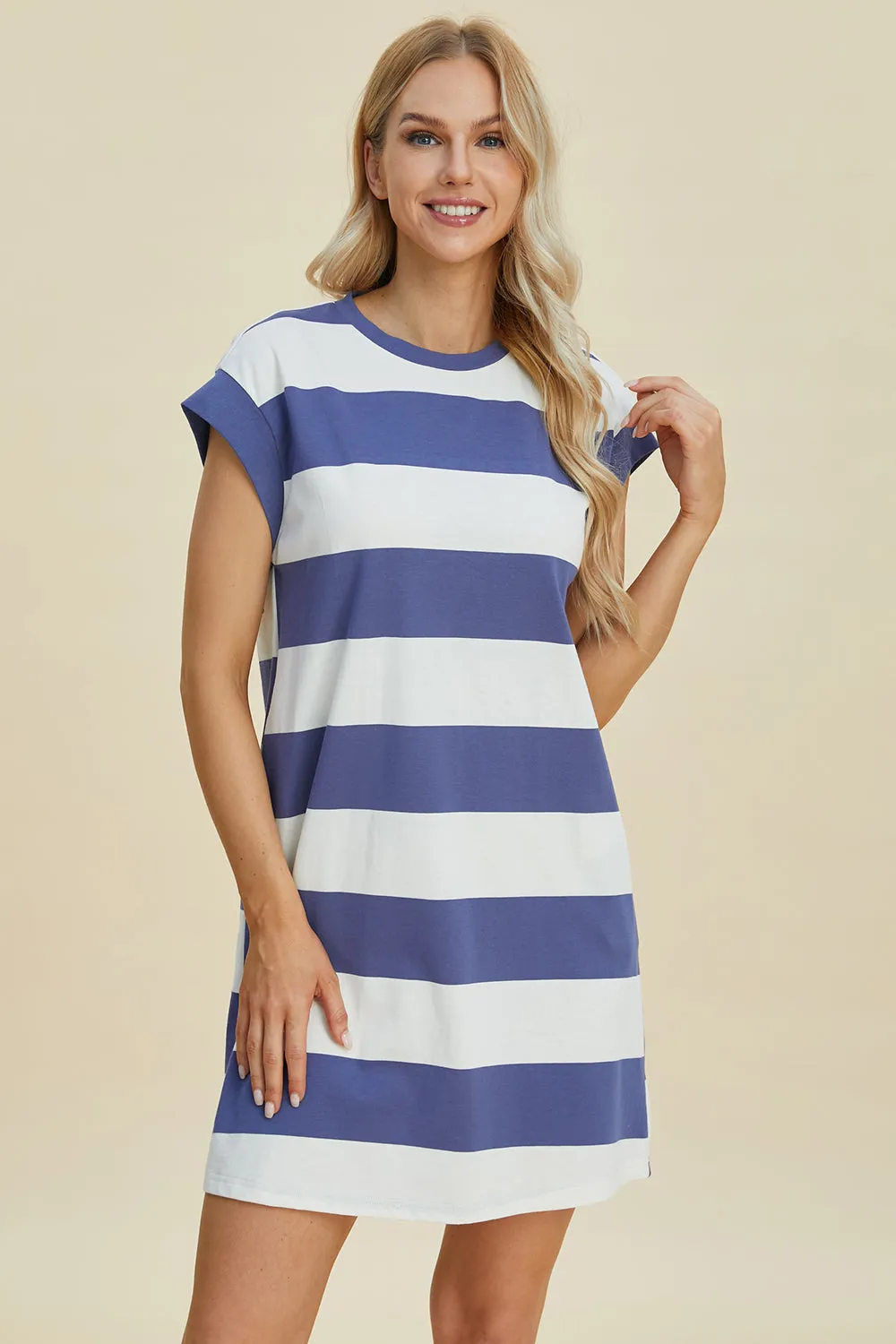 Striped Cap Sleeve Dress With Pockets- 3 Colors