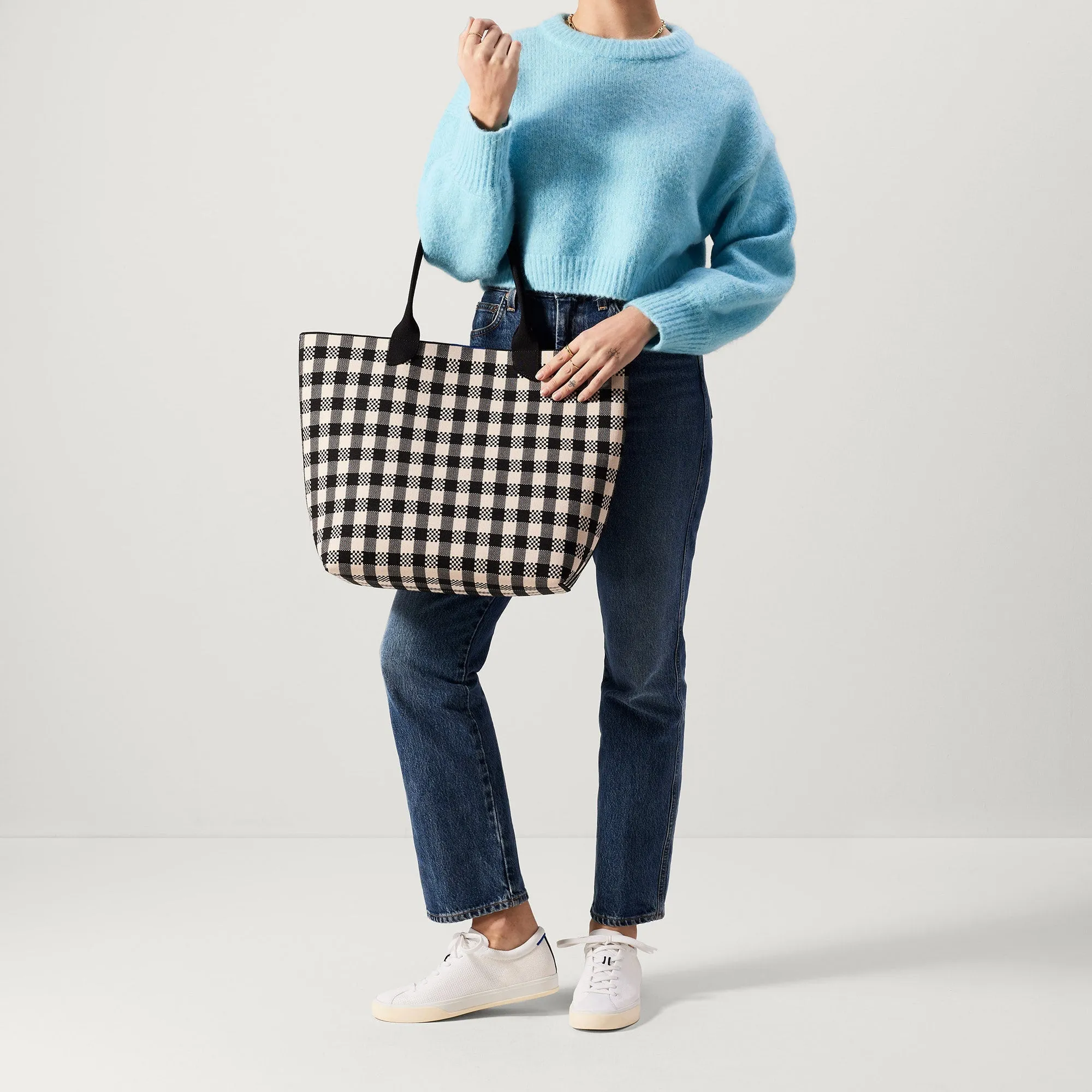 The Lightweight Tote - Black and Canvas Gingham