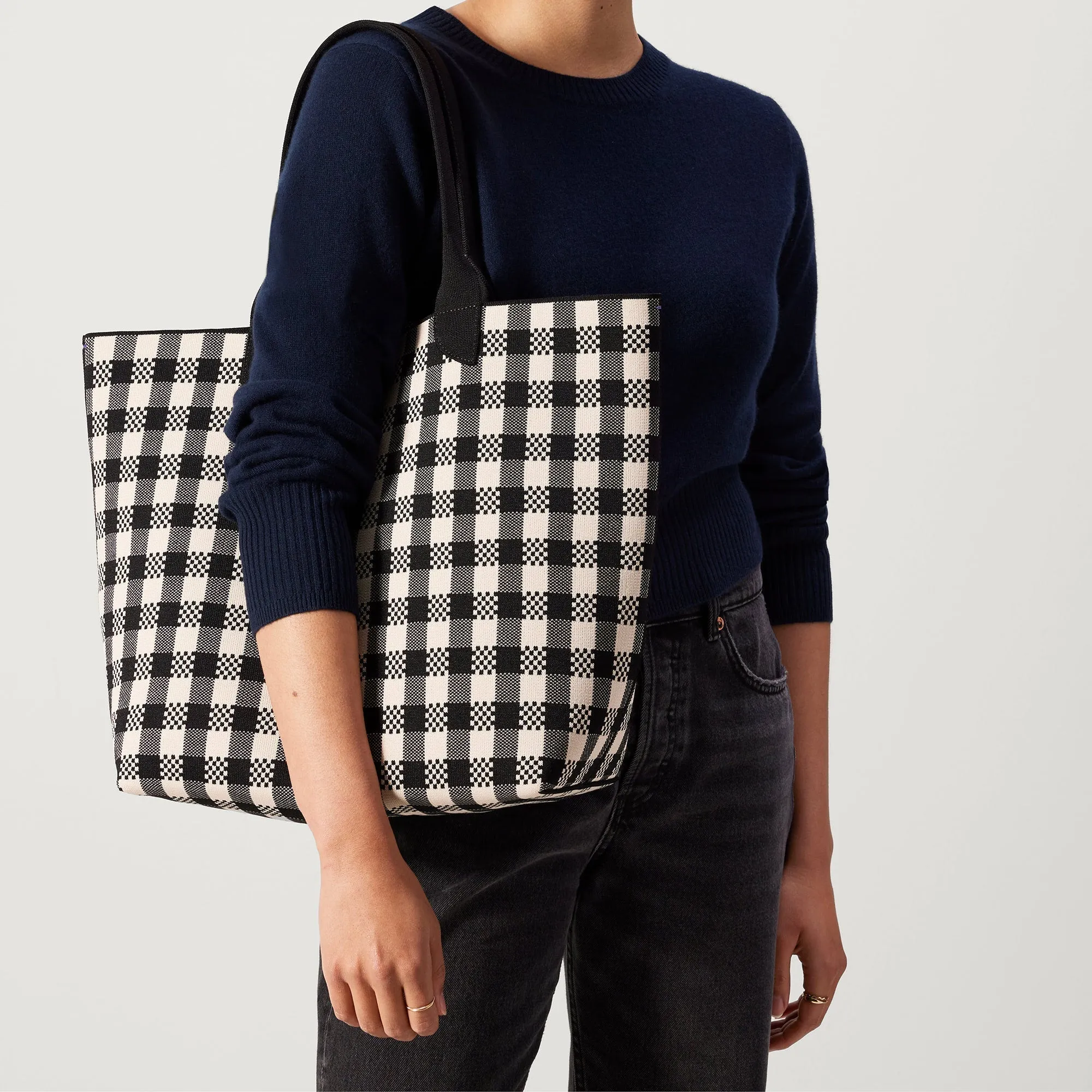 The Lightweight Tote - Black and Canvas Gingham