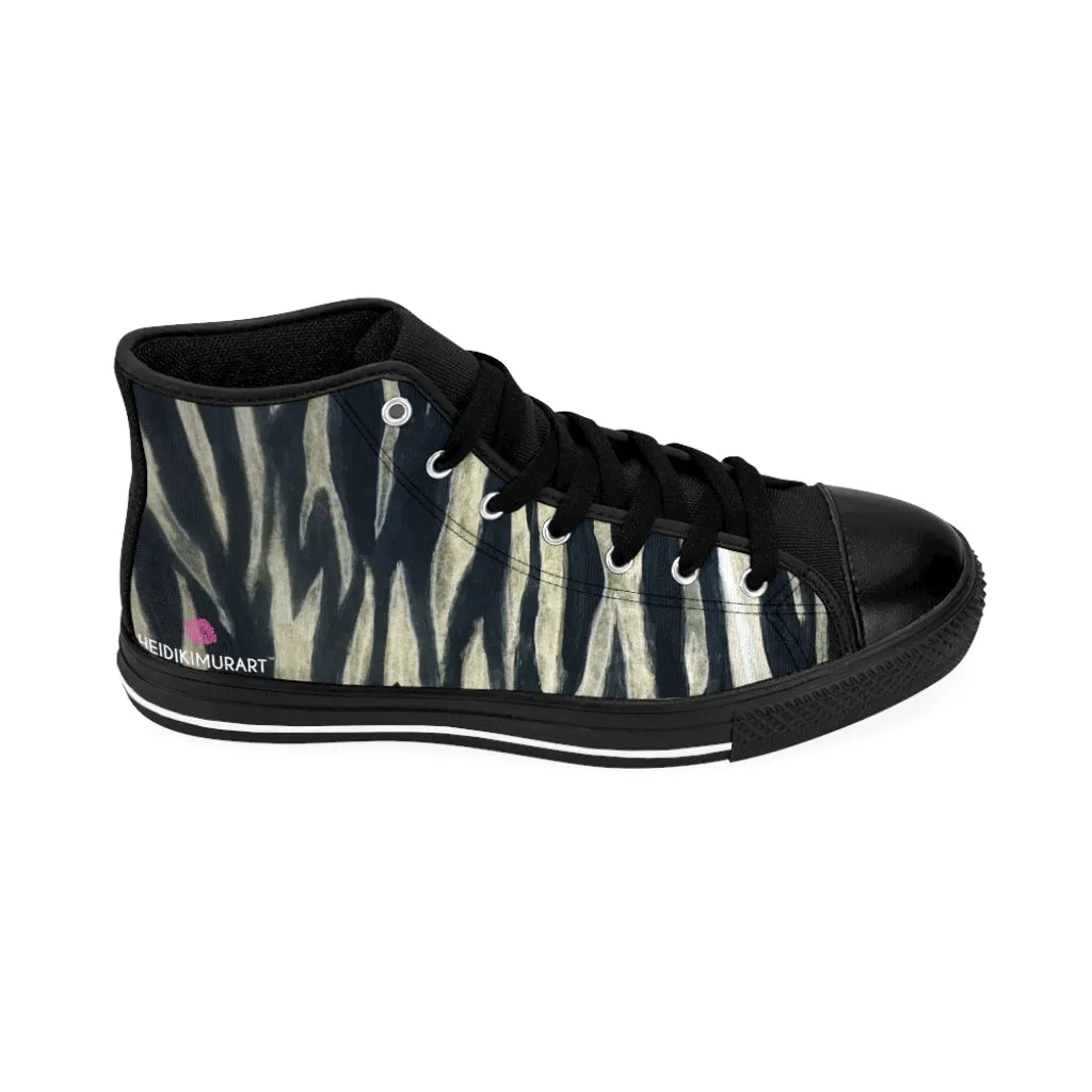 Tiger Striped Men's High-tops, Animal Print Best Designer High Top Tennis Shoes Sneakers For Men