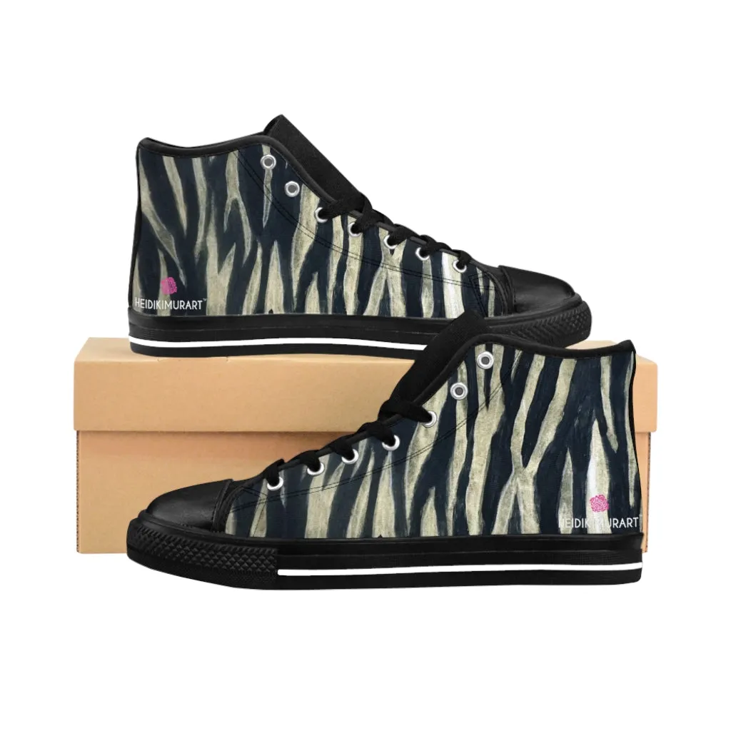 Tiger Striped Men's High-tops, Animal Print Best Designer High Top Tennis Shoes Sneakers For Men