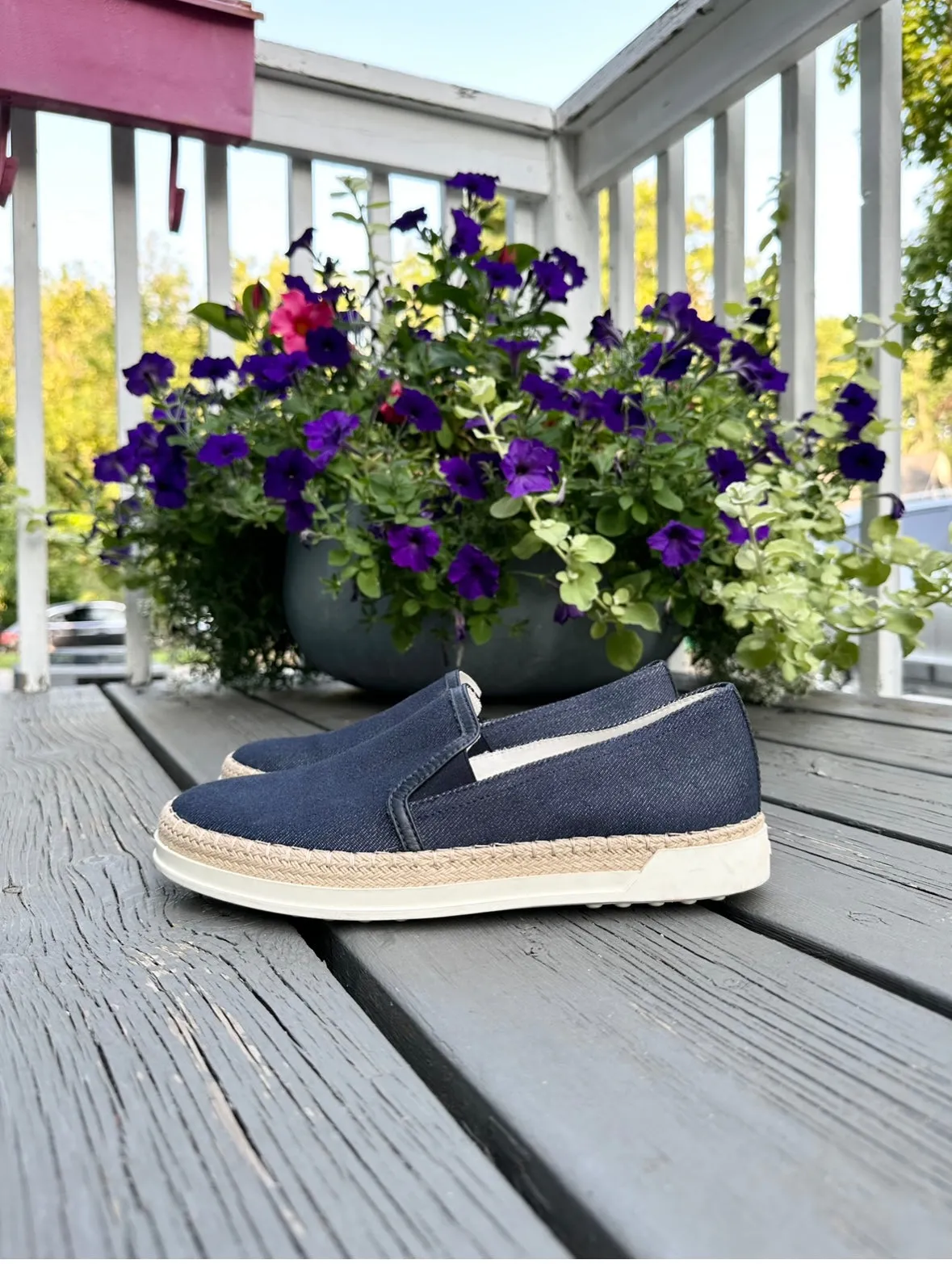 TOD’S Denim Slip-On Espadrille Loafers