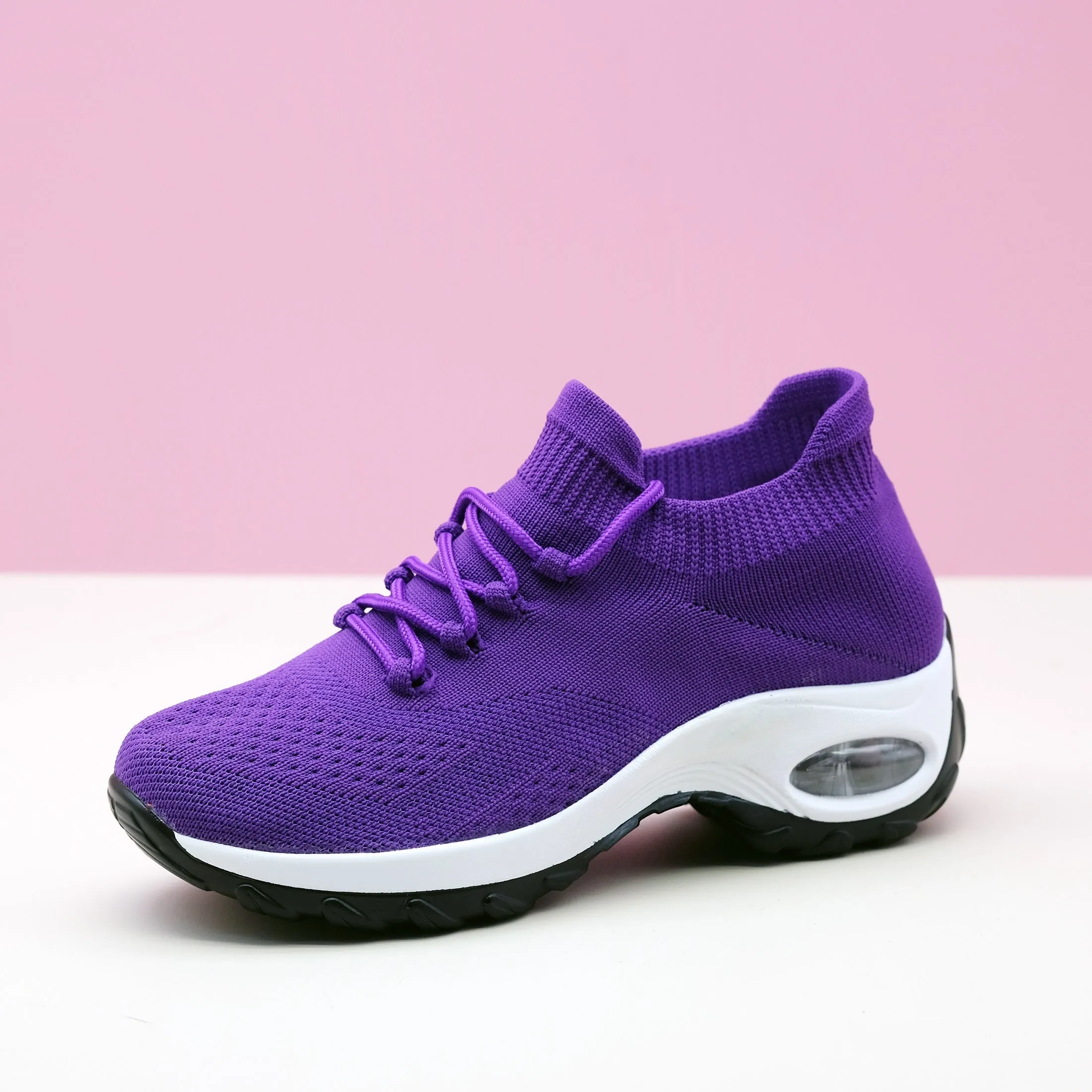 Ultra-Comfortable Women's Chunky Sneakers - Breathable Knit Upper, Air Cushion Soles, Casual Lace-Up Design, Hiking-Inspired Sock Shoes for Everyday Wear