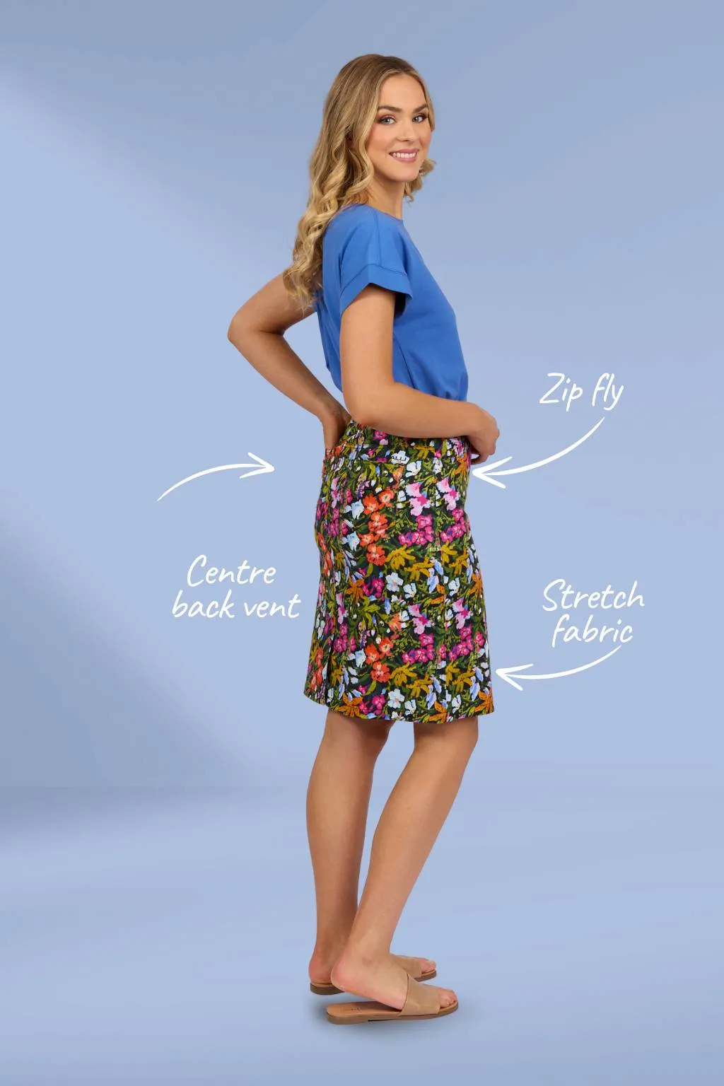 Vassalli Printed Lightweight Skirt with Centre Back Vent Lola