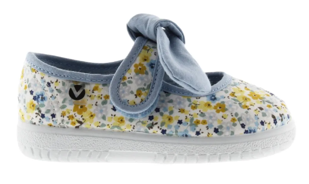 Victoria Girl's Floral Bow Mary Jane, Azul