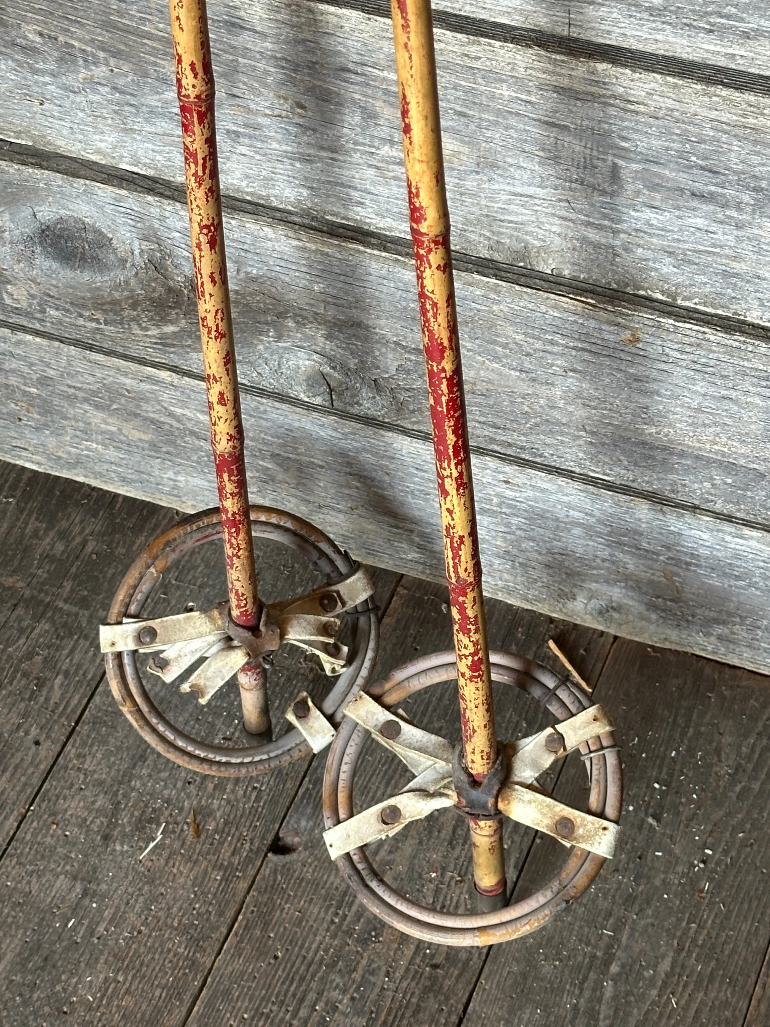 Vintage Bamboo Kids Ski Poles - Red