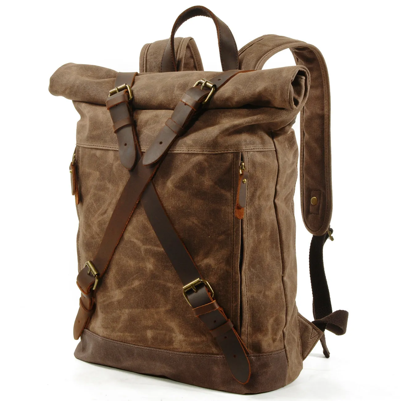 Waxed Canvas Backpack Rucksack Travel Backpack Hipster Rolltop Backpack Laptop College Backpack