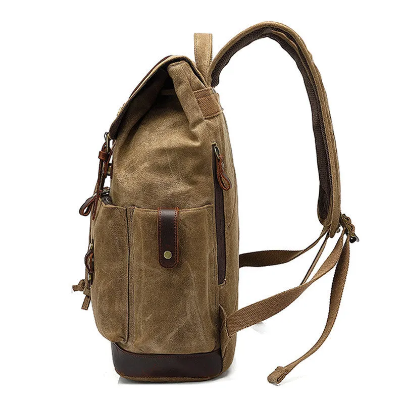 Waxed Canvas Hiking Backpack Waterproof Laptop Backpack School Rucksack