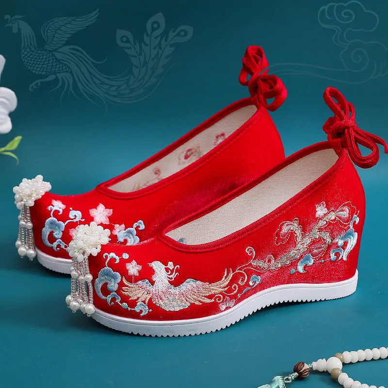 Wedding Ethnic Style Chinese Red Embroidery Canvas Shoes