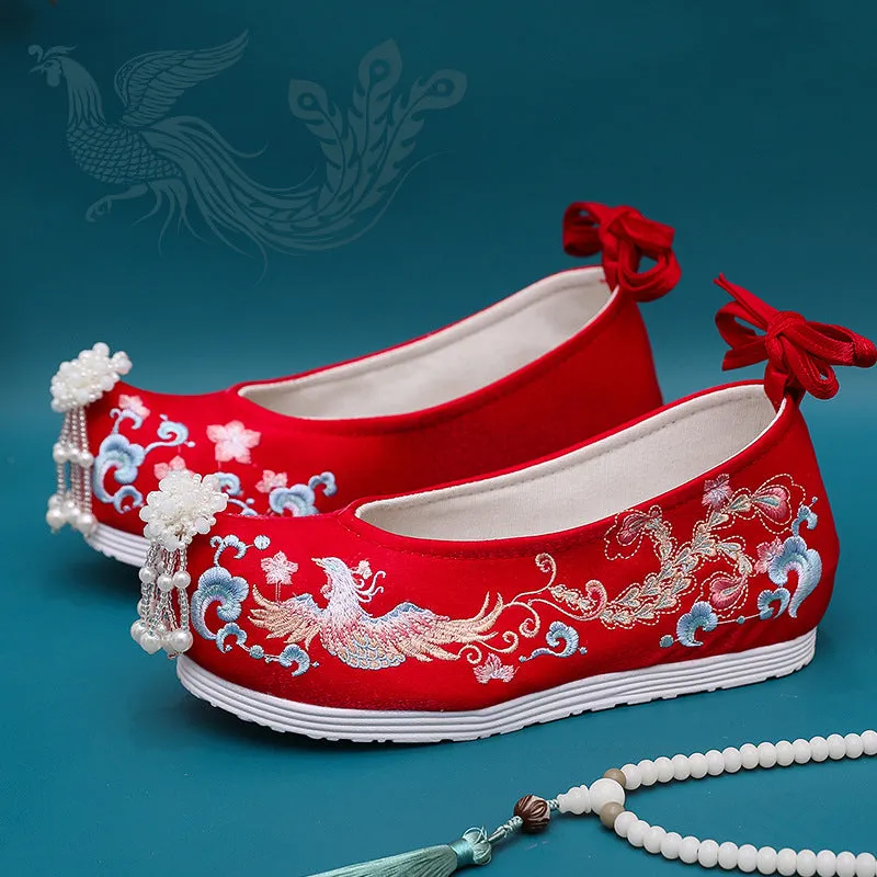 Wedding Ethnic Style Chinese Red Embroidery Canvas Shoes