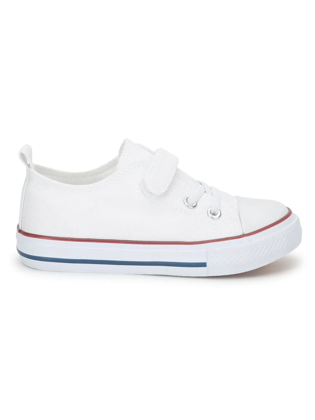 White Canvas Stylish Velcro Sneakers For Kids-Unisex (TC-VKCAN3-WHT)