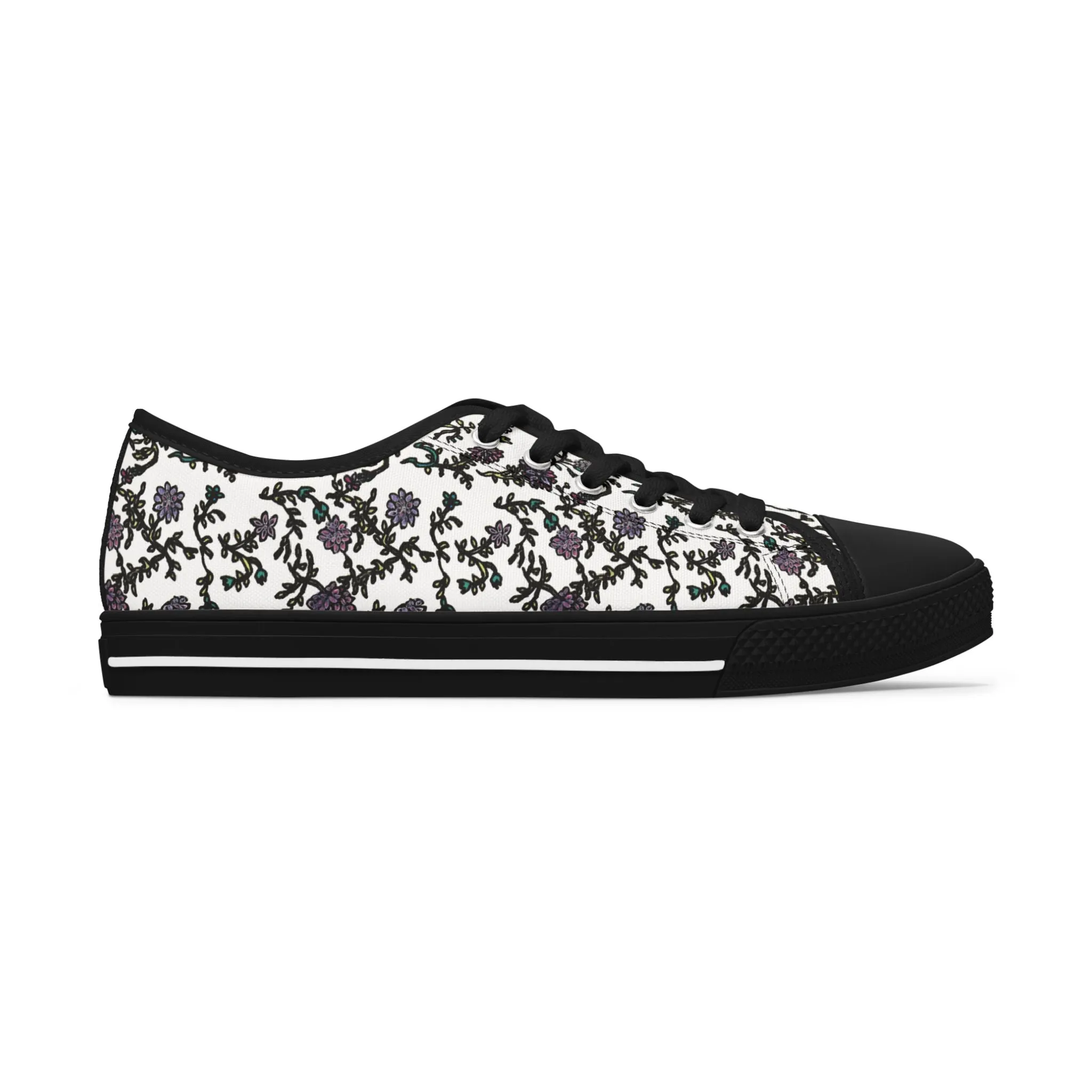 White Purple Floral Women's Sneakers, Floral Print Best Women's Low Top Canvas Sneakers (US Size: 5.5-12)