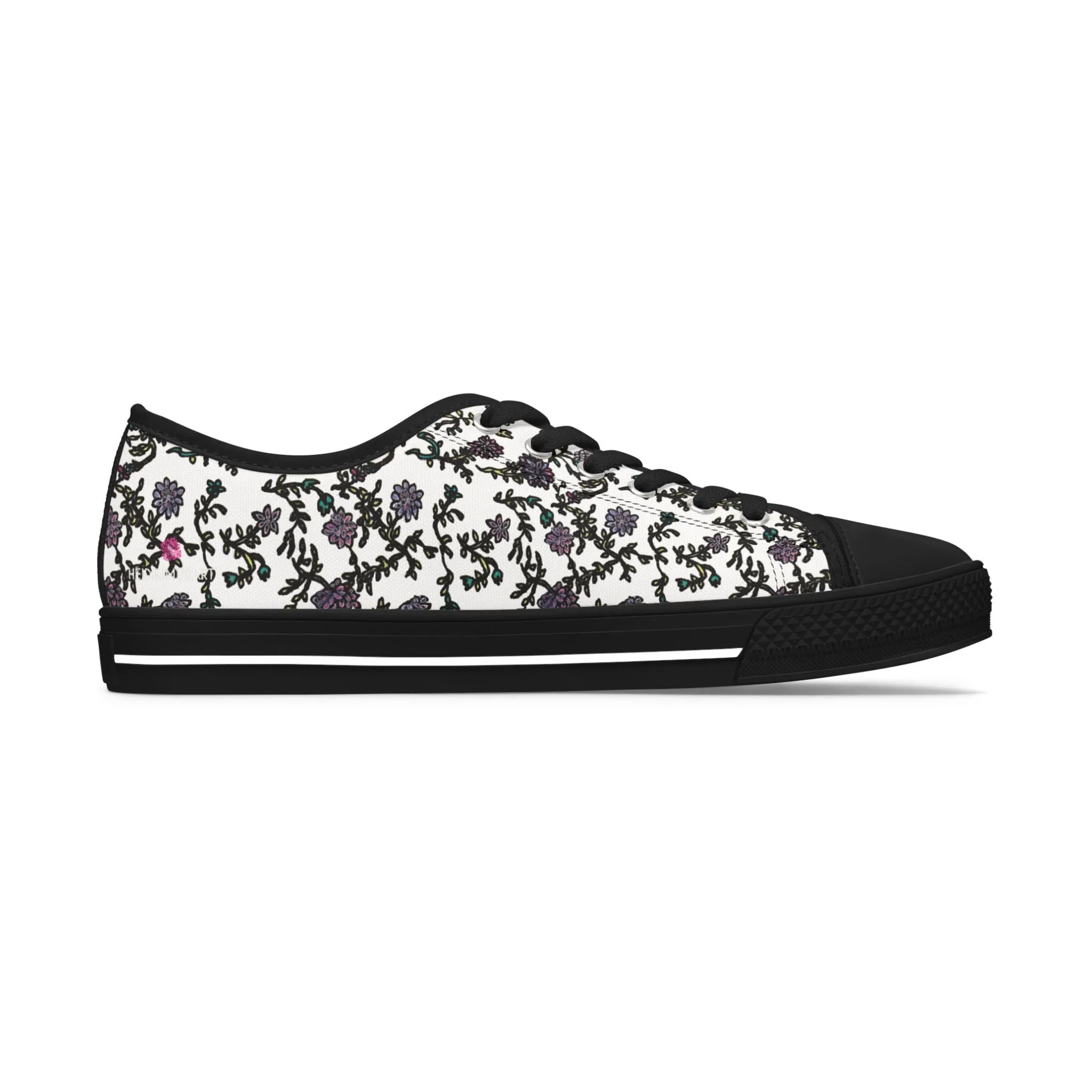 White Purple Floral Women's Sneakers, Floral Print Best Women's Low Top Canvas Sneakers (US Size: 5.5-12)