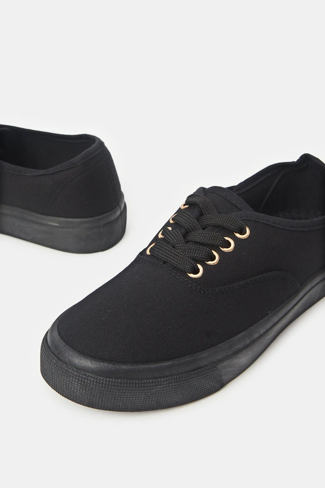 Women Black Canvas Lace Up