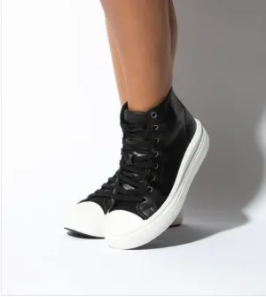 WOMEN "High-Top Black Silk Tennis with Thick White Sole"