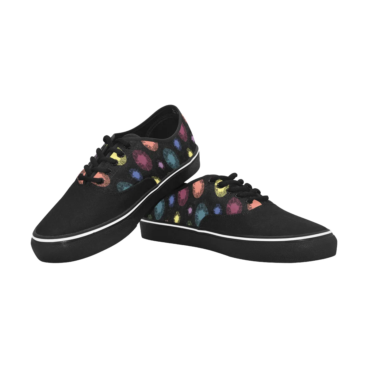 Women's Big Size Atomic Black Polka Print Canvas Low Top Shoes