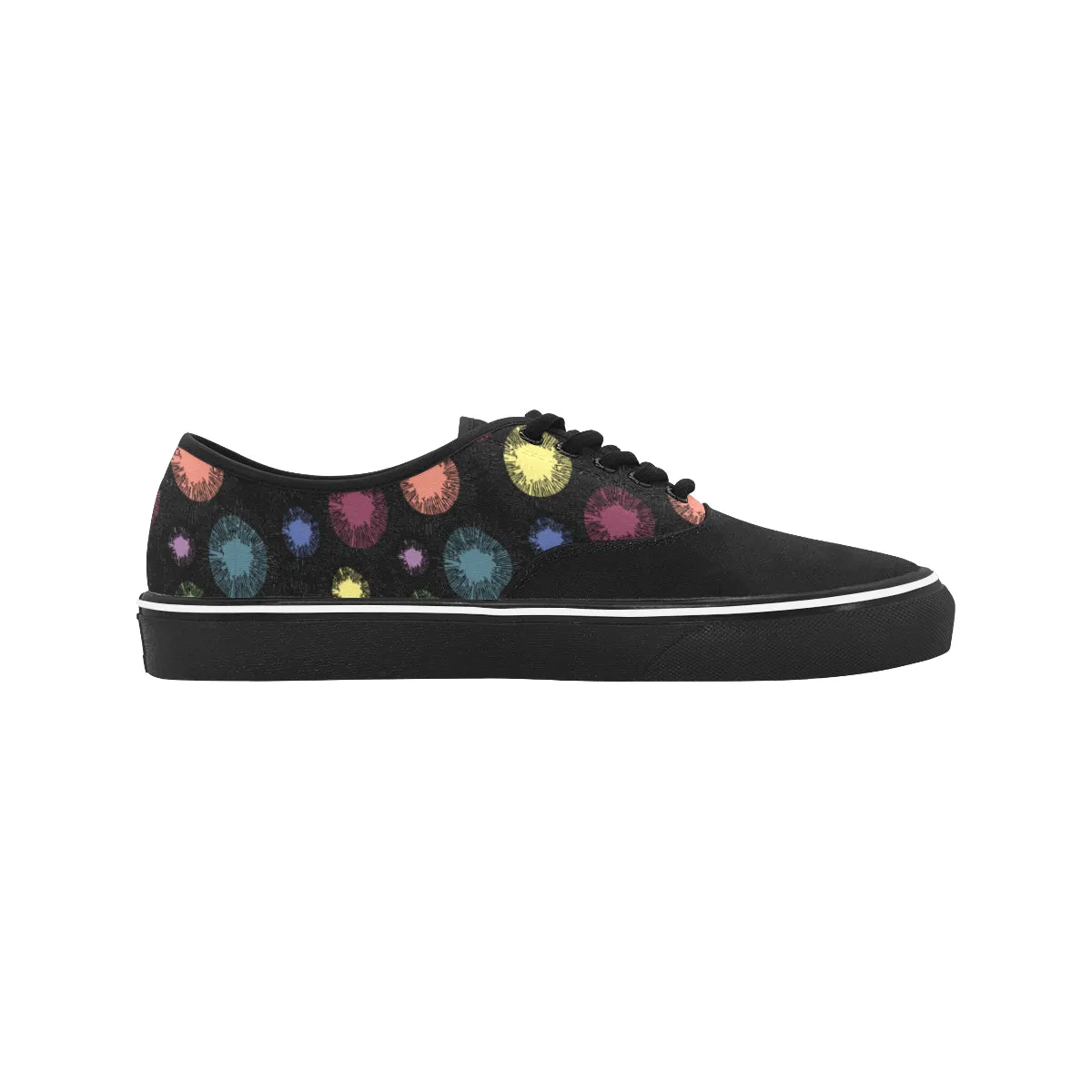 Women's Big Size Atomic Black Polka Print Canvas Low Top Shoes