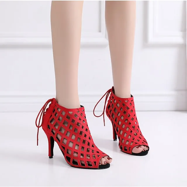 Women's Heels Hollow-out Salsa Shoes Dance Boots Ballroom Dance Shoes