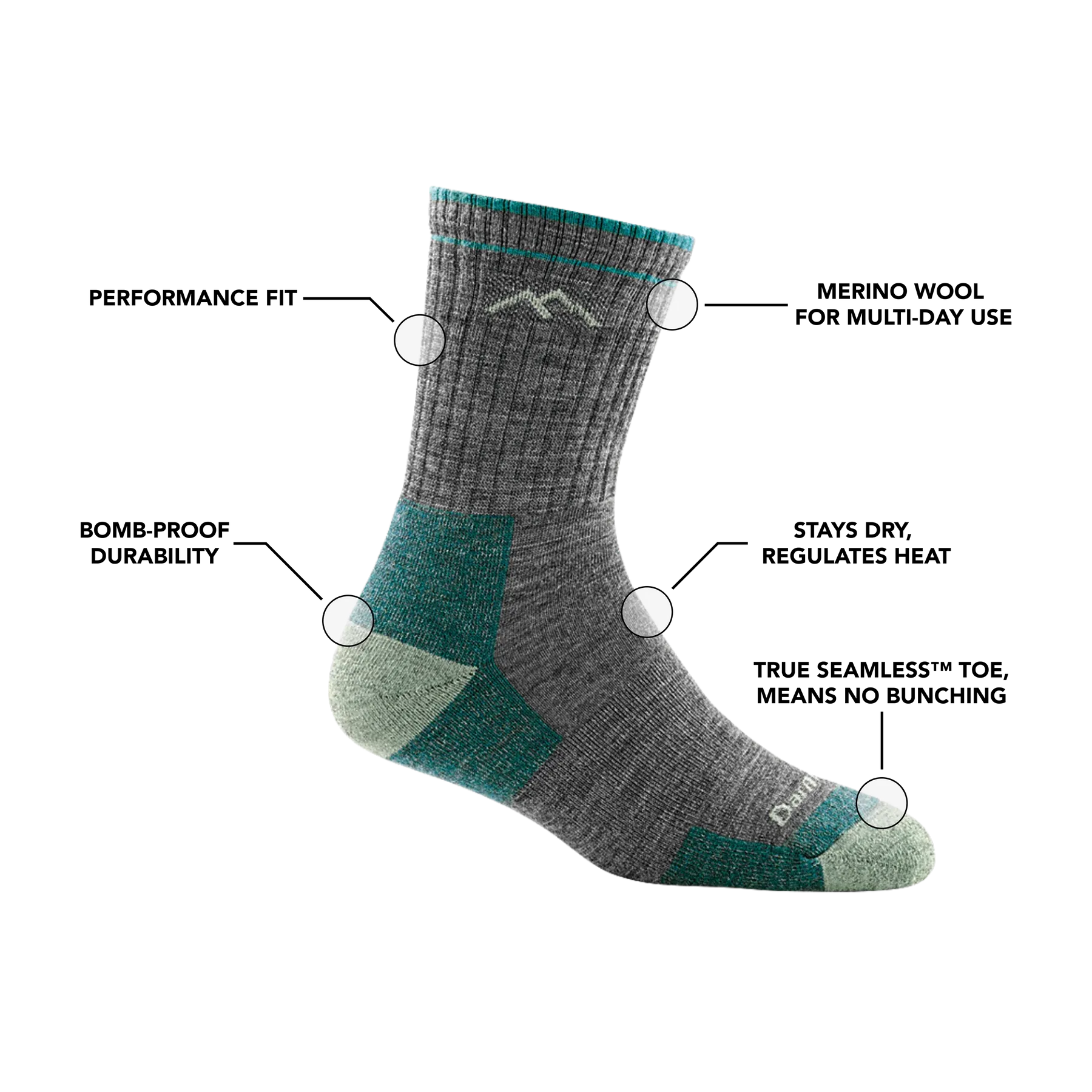 Women's Hiker Micro Crew Midweight Hiking Sock - Aqua Heather