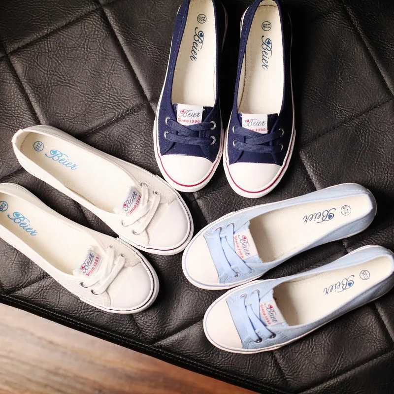 Women's Low-cut Korean Style Cloth Slip On Canvas Shoes