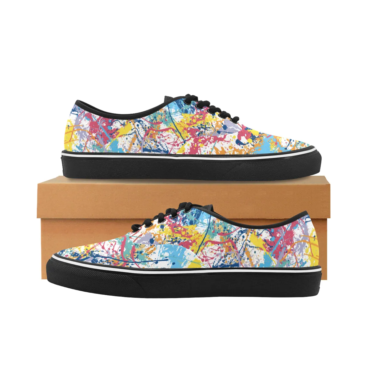 Women's Multicolored Paint Splatter Print Canvas Low Top Shoes