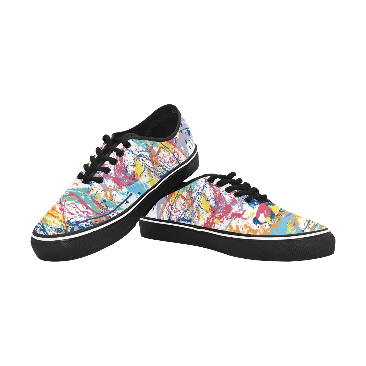 Women's Multicolored Paint Splatter Print Canvas Low Top Shoes