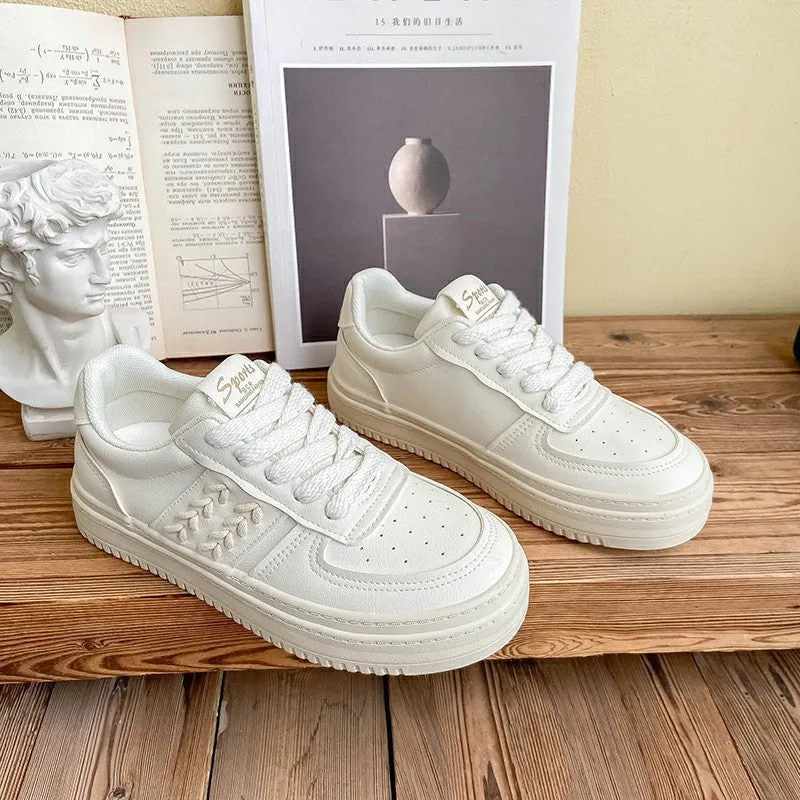 Women's White Thick-soled Fashionable Versatile Niche Comfortable Canvas Shoes