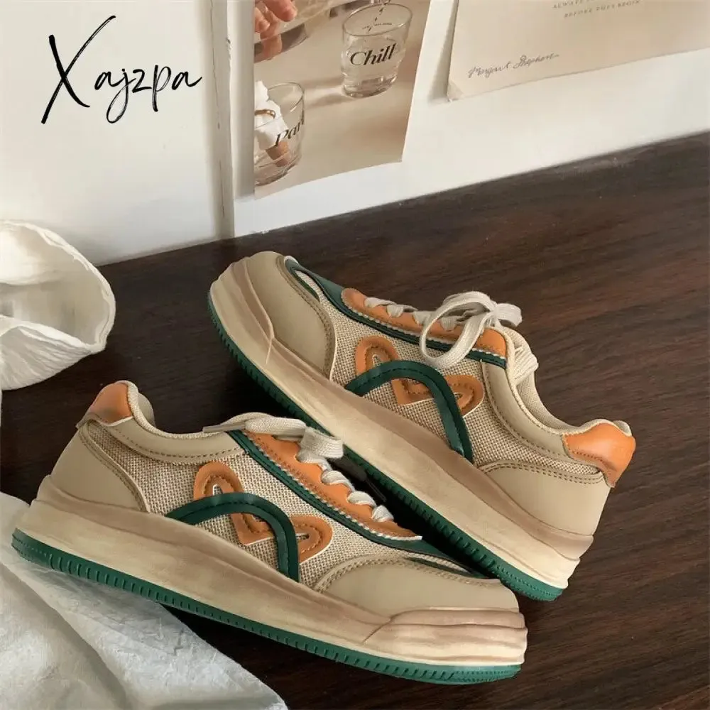 Xajzpa 2023 Brand Platform Women Sneakers Chunky Luxury Spring Casual Woman Vulcanized Shoes Tennis Female Sneakers Green Designer NEW