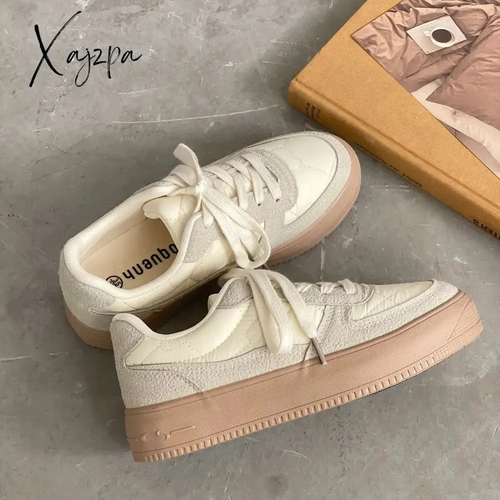 Xajzpa - Brand Leather Women Sneakers White Casual Lace Up Flats Woman Spring Autumn Sports Sneakers Shoes Tennis Female Vulcanized Shoes