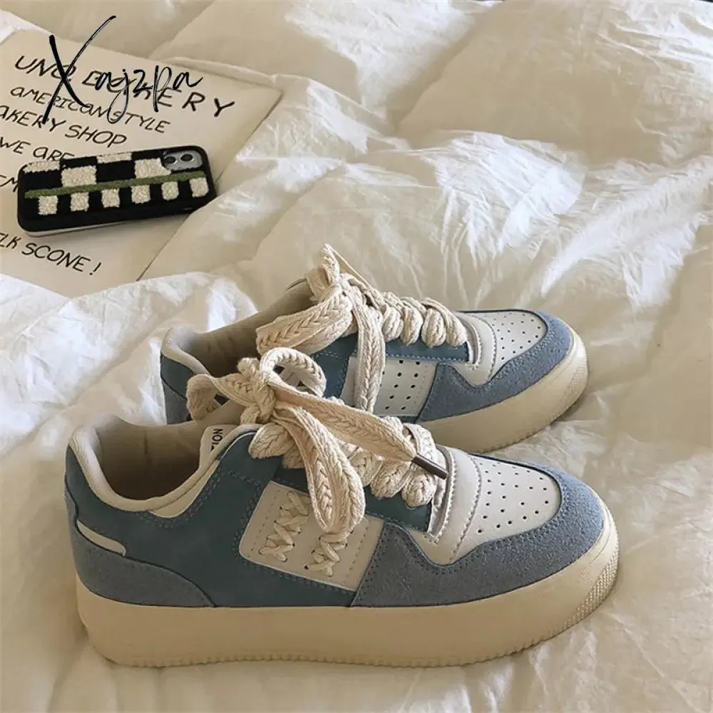 Xajzpa - Designer Women's Sneakers Spring Autumn Casual Lace Up Woman Flats Sneakers Shoes Tennis Female Sports Shoes Green Blue New