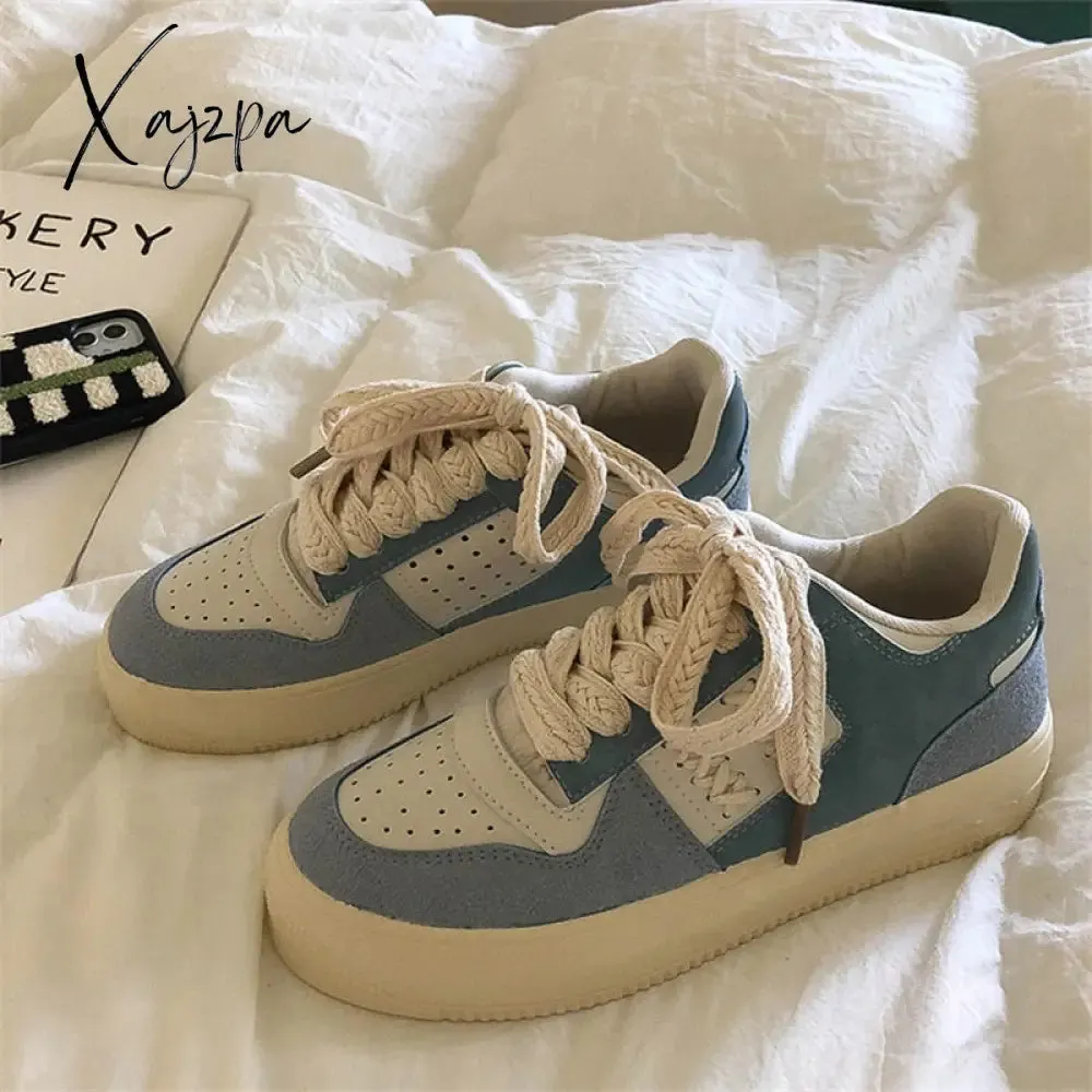 Xajzpa - Designer Women's Sneakers Spring Autumn Casual Lace Up Woman Flats Sneakers Shoes Tennis Female Sports Shoes Green Blue New