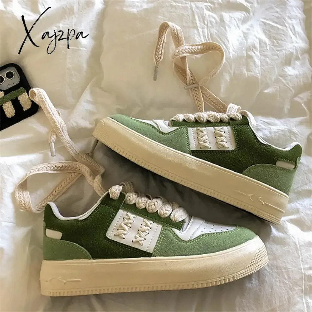 Xajzpa - Designer Women's Sneakers Spring Autumn Casual Lace Up Woman Flats Sneakers Shoes Tennis Female Sports Shoes Green Blue New