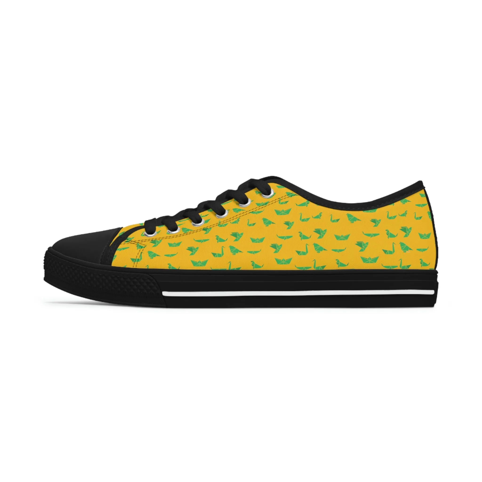 Yellow Green Cranes Ladies' Sneakers, Women's Low Top Sneakers Best Quality Canvas Sneakers (US Size: 5.5-12)