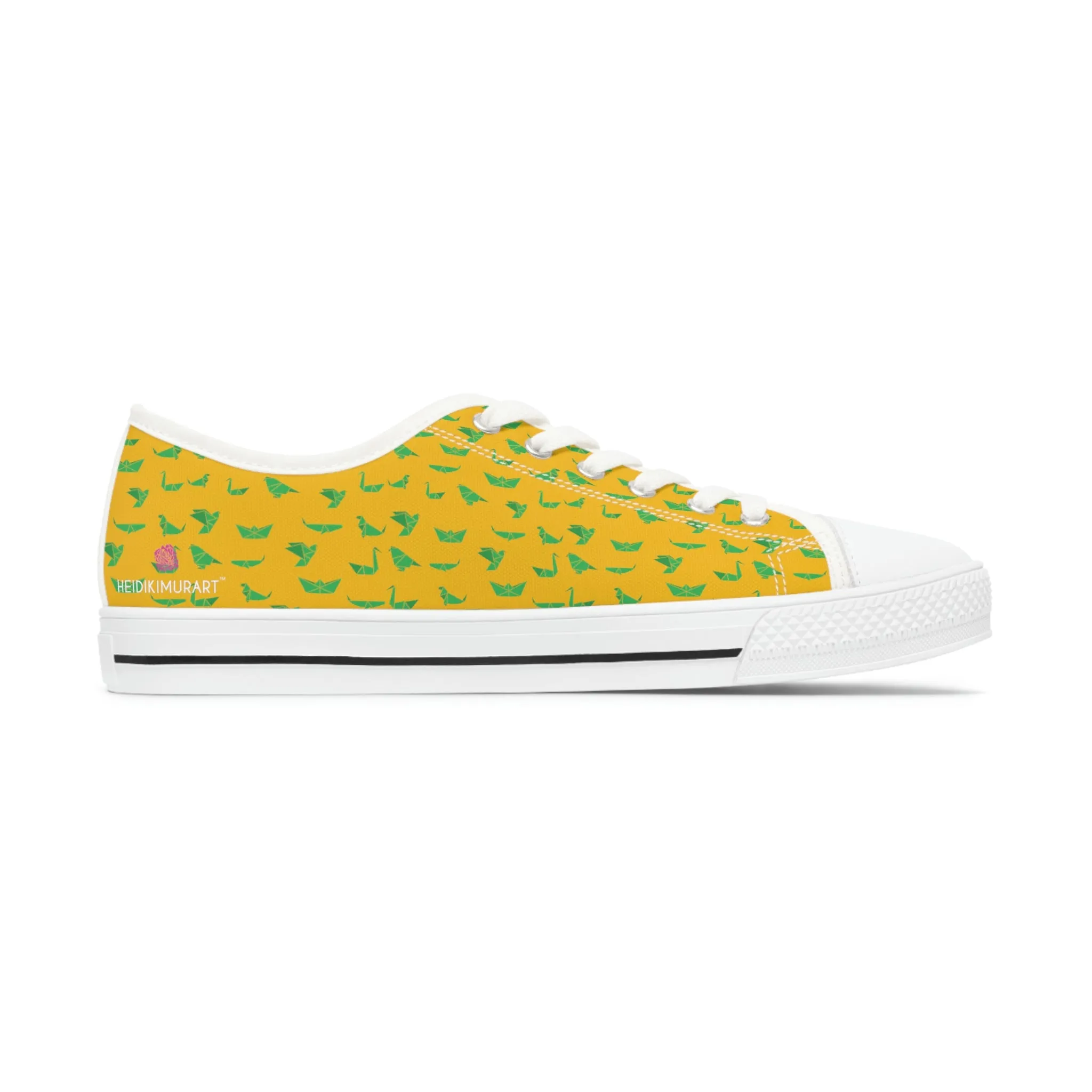 Yellow Green Cranes Ladies' Sneakers, Women's Low Top Sneakers Best Quality Canvas Sneakers (US Size: 5.5-12)