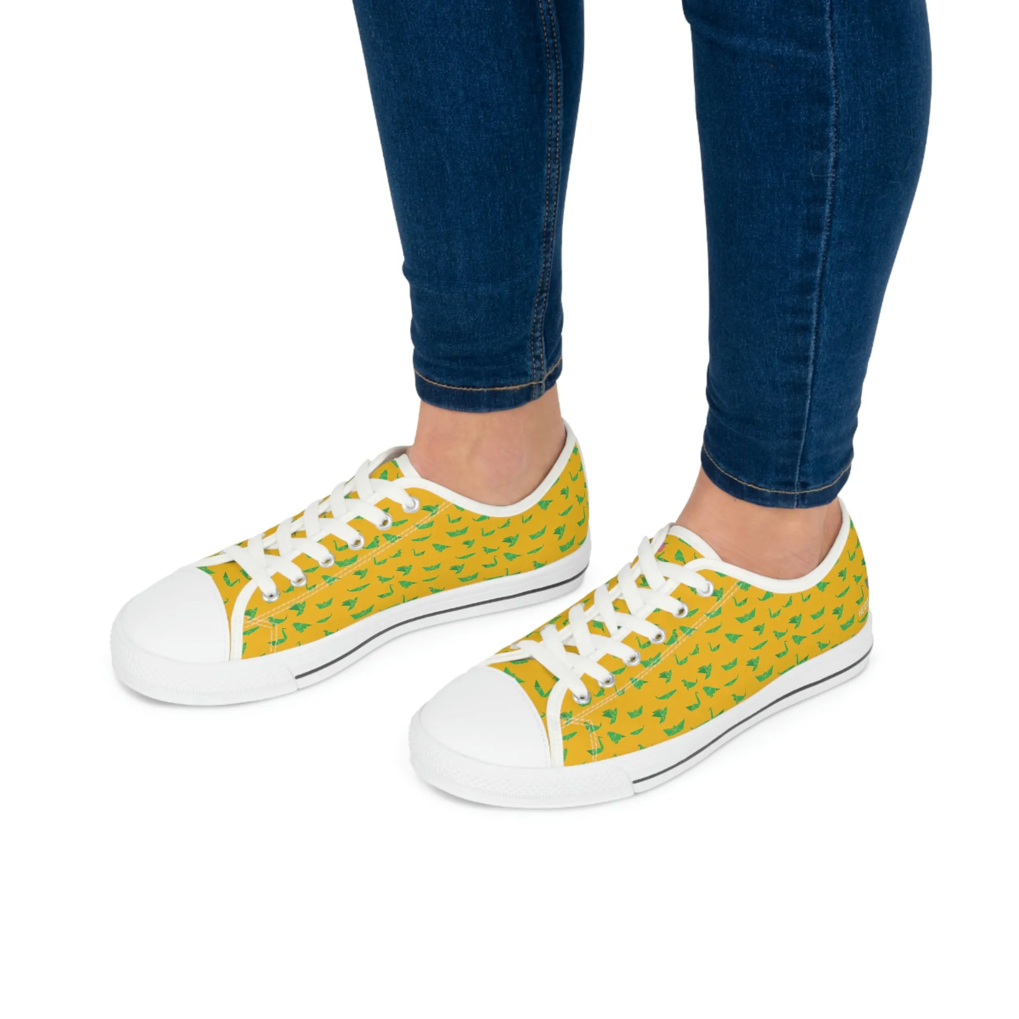 Yellow Green Cranes Ladies' Sneakers, Women's Low Top Sneakers Best Quality Canvas Sneakers (US Size: 5.5-12)