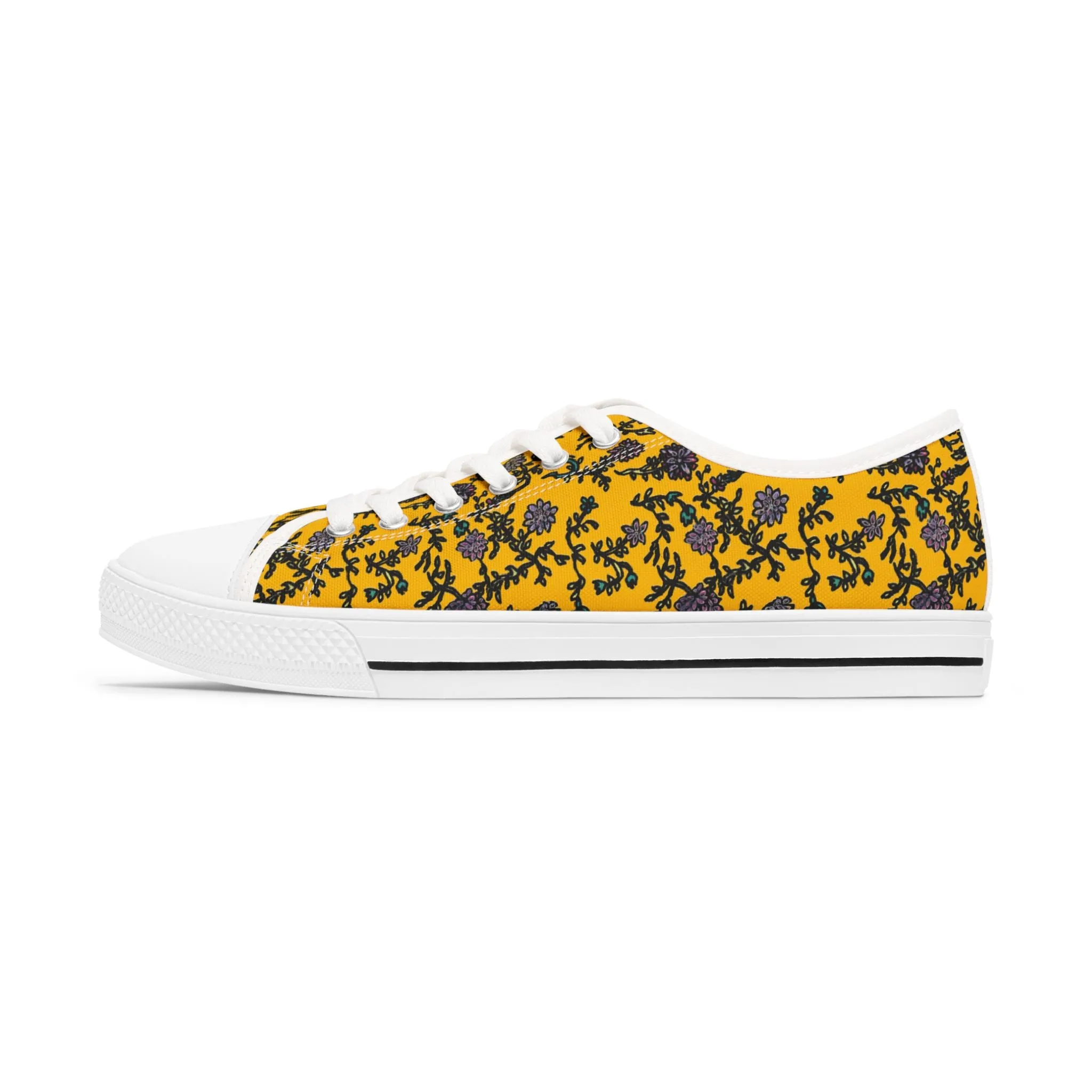 Yellow Purple Floral Women's Sneakers, Floral Print Best Women's Low Top Canvas Sneakers (US Size: 5.5-12)