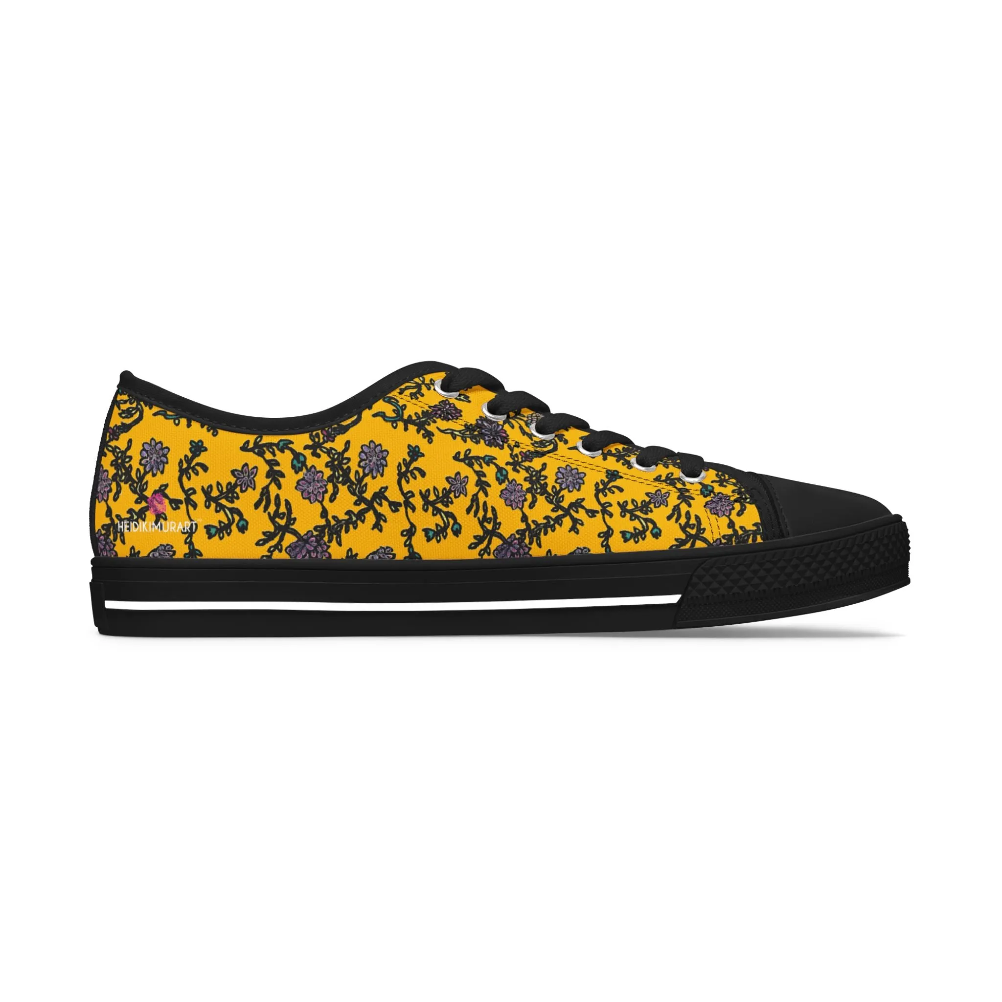 Yellow Purple Floral Women's Sneakers, Floral Print Best Women's Low Top Canvas Sneakers (US Size: 5.5-12)