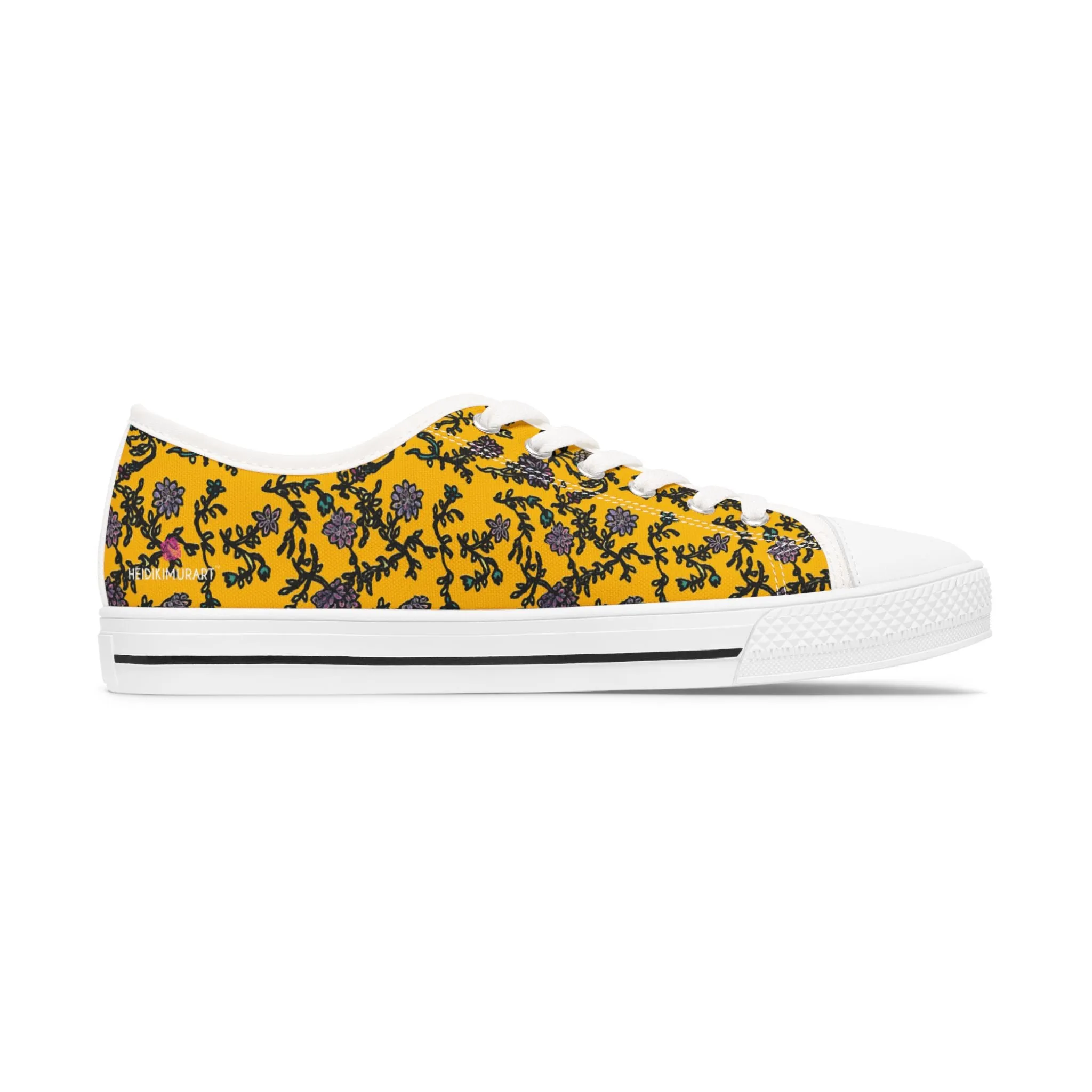 Yellow Purple Floral Women's Sneakers, Floral Print Best Women's Low Top Canvas Sneakers (US Size: 5.5-12)