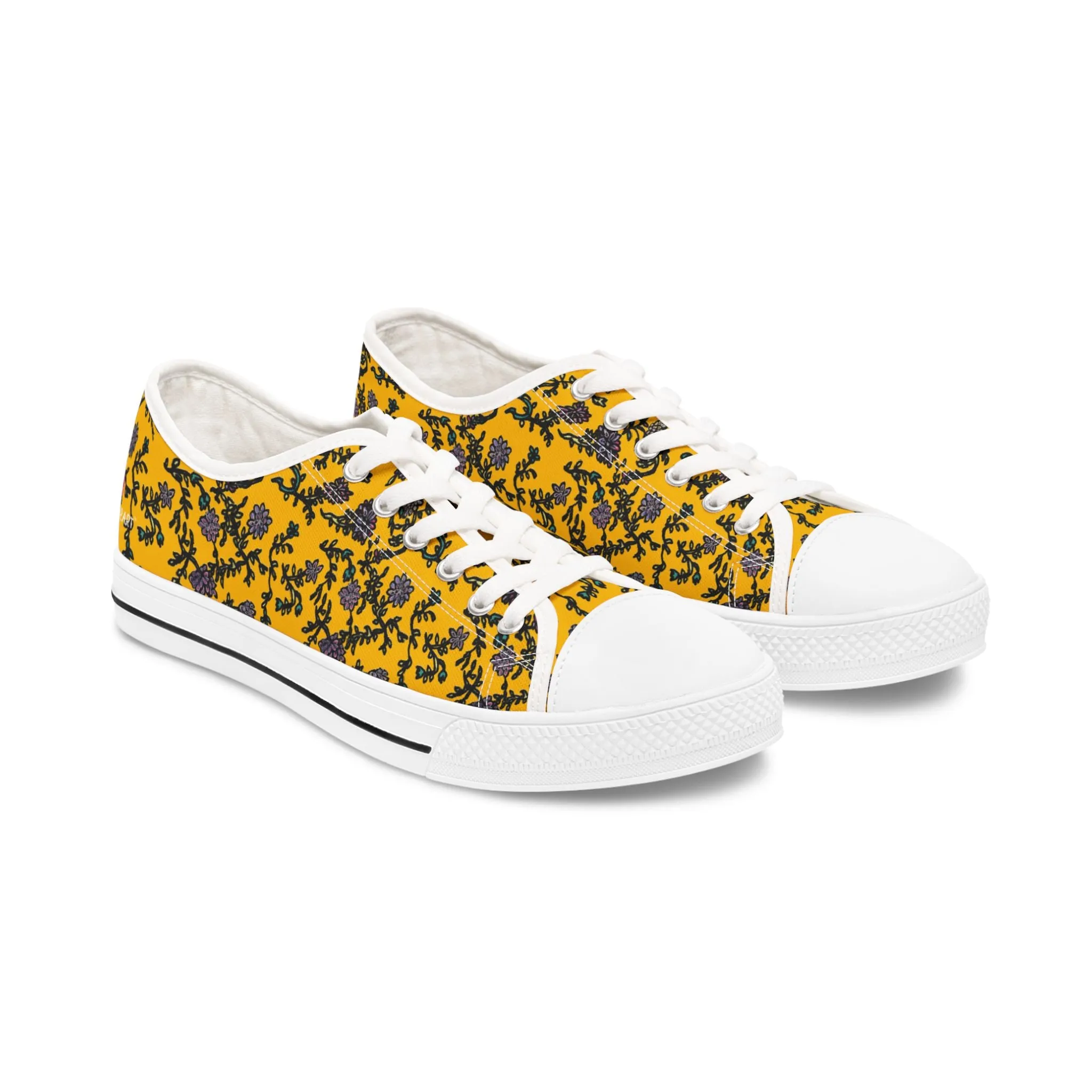 Yellow Purple Floral Women's Sneakers, Floral Print Best Women's Low Top Canvas Sneakers (US Size: 5.5-12)