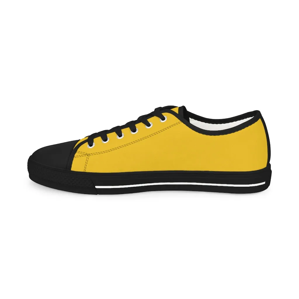 Yellow Solid Color Men's Shoes, Best Men's Yellow Color Low Top Sneakers, Modern Must Have Essential Solid Color Tennis Shoes For Men