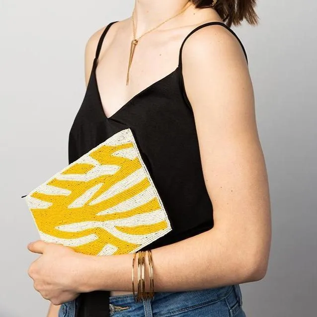 Yellow Zebra Beaded Clutch