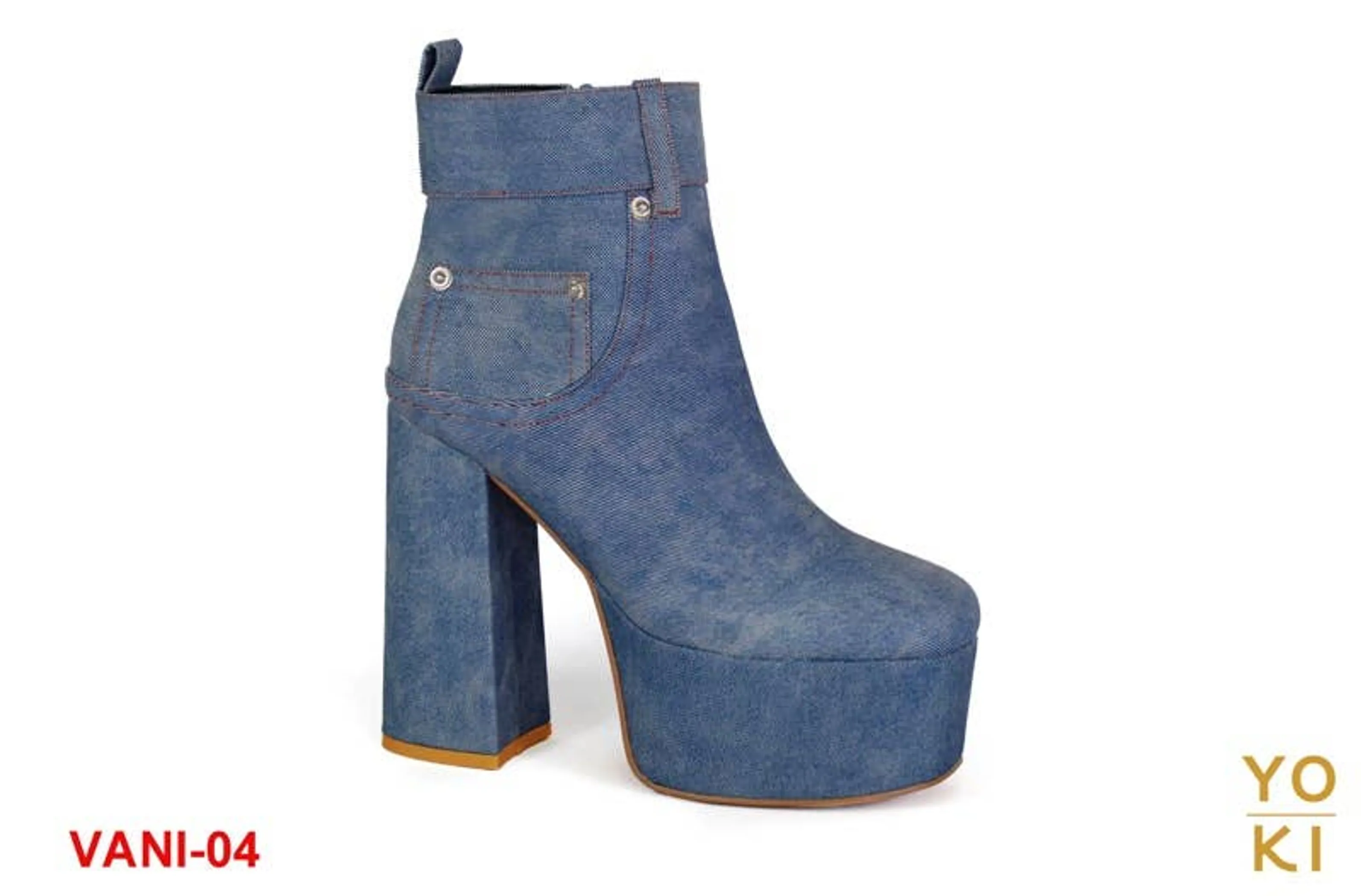 Yoki Womens Double platform Denim Dress High heel Booties